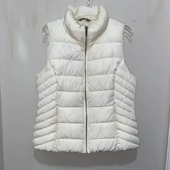 TOMMY HILFIGER White Puffer Vest Womens Size Large Zip Front Pockets High Collar - Picture 1 of 6